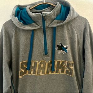 San Jose Sharks NHL Mens Sweatshirt Hoodie Grey 1/4 Zip Pullover Pockets Size S
